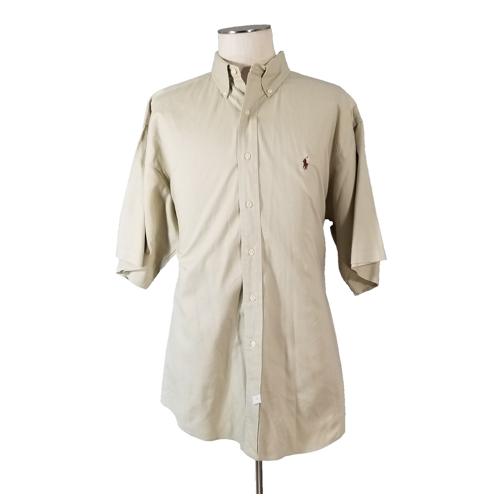 Ralph Lauren Polo Shirt Mens XL Short Sleeve Button Down Classic Tan Extra Large